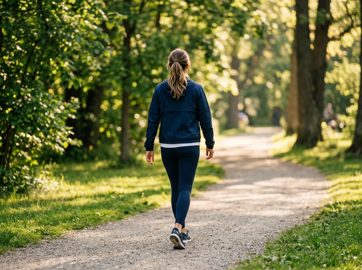 Person walking outdoors in morning light supporting everyday heart health